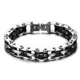 Bracelet Chaîne de Moto Argenté et Noir en Acier Inoxydable et en Silicone Adam - Mon Bracelet Homme