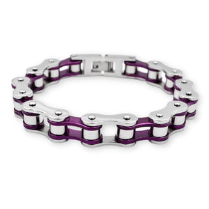 Bracelet Chaîne de Moto Argenté et Violet en Acier Inoxydable Antonio - Mon Bracelet Homme