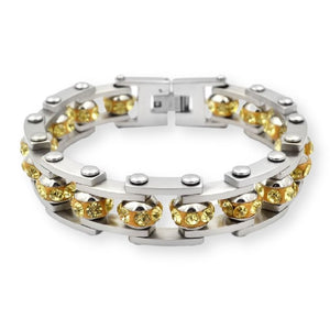 Bracelet Chaîne de Moto Avec Strass Doré - Mon Bracelet Homme