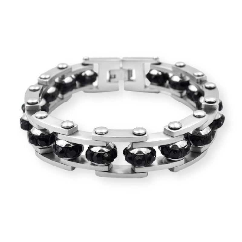 Bracelet Chaîne de Moto Avec Strass Noir - Mon Bracelet Homme