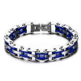 Bracelet Chaîne de Moto Bleu en Acier Inoxydable et en Silicone Memphis