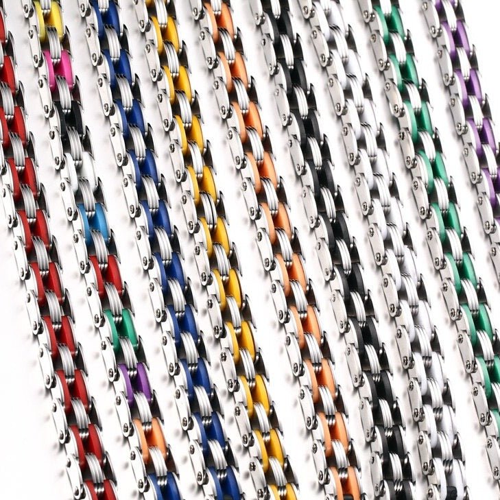 Bracelet Chaîne de Moto Bleu en Acier Inoxydable et en Silicone Memphis - Mon Bracelet Homme