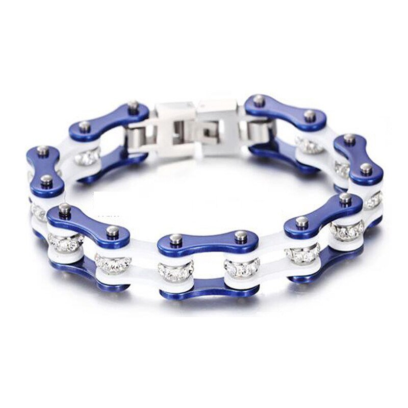 Bracelet Chaîne de Moto Bleu en Acier Inoxydable et en Zircon Marco - Mon Bracelet Homme