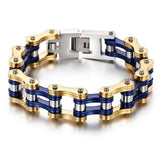 Bracelet Chaîne de Moto Bleu et Doré en Acier - Mon Bracelet Homme