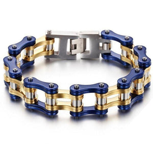 Bracelet Chaîne de Moto Bleu et Or en Acier - Mon Bracelet Homme