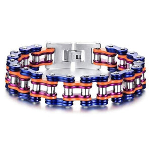 Bracelet Chaîne de Moto Bleu et Orange en Acier - Mon Bracelet Homme