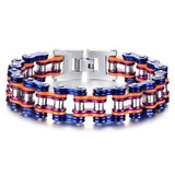 Bracelet Chaîne de Moto Bleu et Orange en Acier - Mon Bracelet Homme