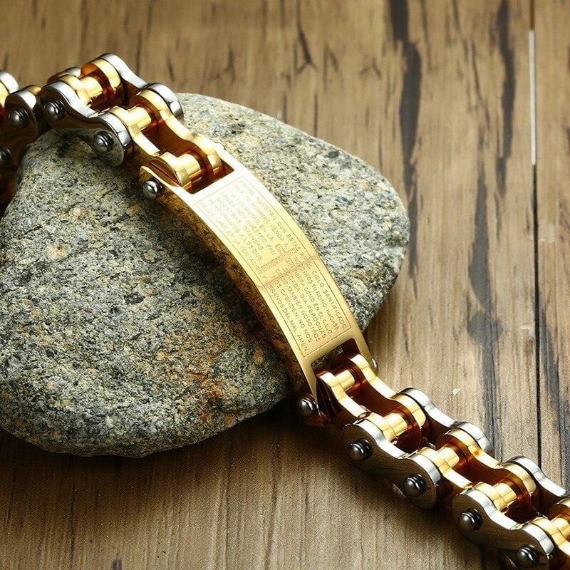 Bracelet Chaîne de Moto Chrétien en Acier - Mon Bracelet Homme