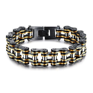 Bracelet Chaîne de Moto Classique en Acier Inoxydable Noir et Doré - Mon Bracelet Homme