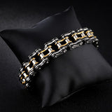 Bracelet Chaîne de Moto Classique en Acier Inoxydable Noir et Doré - Mon Bracelet Homme