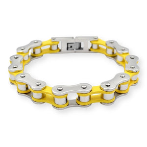 Bracelet Chaîne de Moto Coloré en Acier Inoxydable Argenté et Jaune Anders - Mon Bracelet Homme
