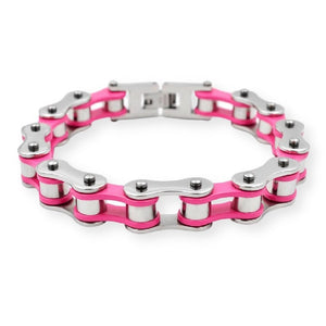 Bracelet Chaîne de Moto Coloré en Acier Inoxydable Argenté et Rose Maverick - Mon Bracelet Homme