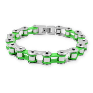 Bracelet Chaîne de Moto Coloré en Acier Inoxydable Argenté et Vert Zeke - Mon Bracelet Homme