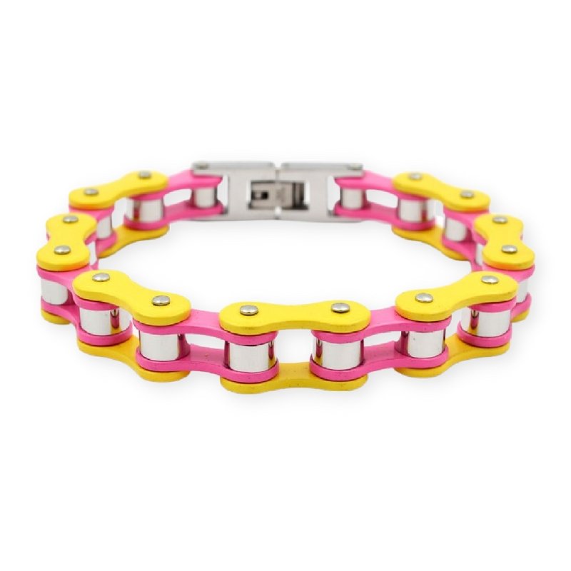 Bracelet Chaîne de Moto Coloré en Acier Inoxydable Jaune et Rose Lance - Mon Bracelet Homme