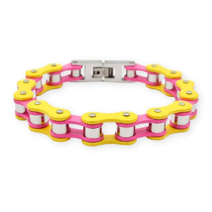 Bracelet Chaîne de Moto Coloré en Acier Inoxydable Jaune et Rose Lance - Mon Bracelet Homme