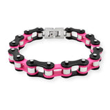 Bracelet Chaîne de Moto Coloré en Acier Inoxydable Noir et Rose demetrius - Mon Bracelet Homme