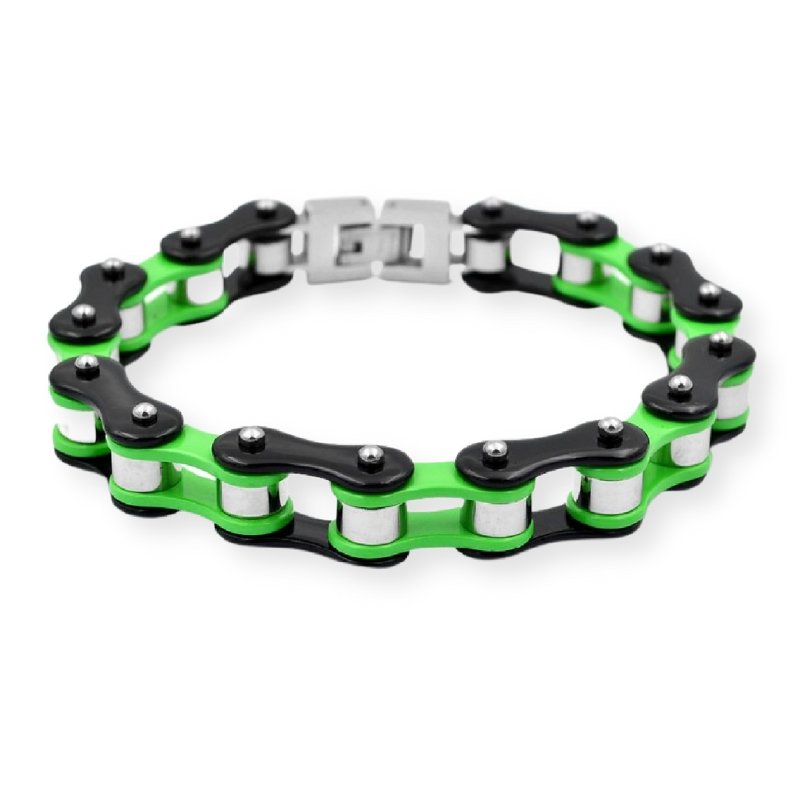 Bracelet Chaîne de Moto Coloré Vert en Acier Inoxydable Marcus - Mon Bracelet Homme