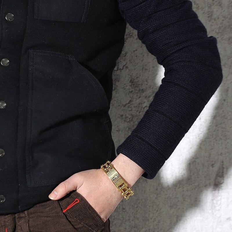 Bracelet Chaîne de Moto Croix en Acier - Mon Bracelet Homme