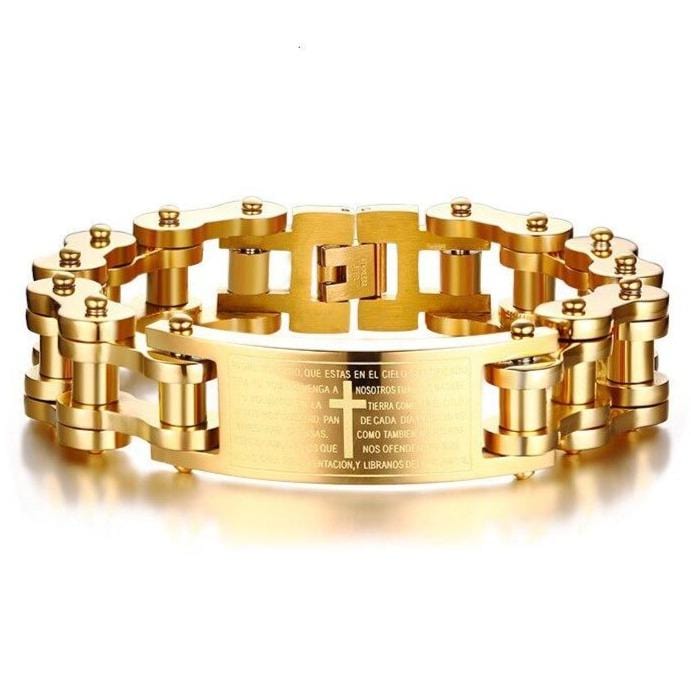 Bracelet Chaîne de Moto Croix en Acier - Mon Bracelet Homme