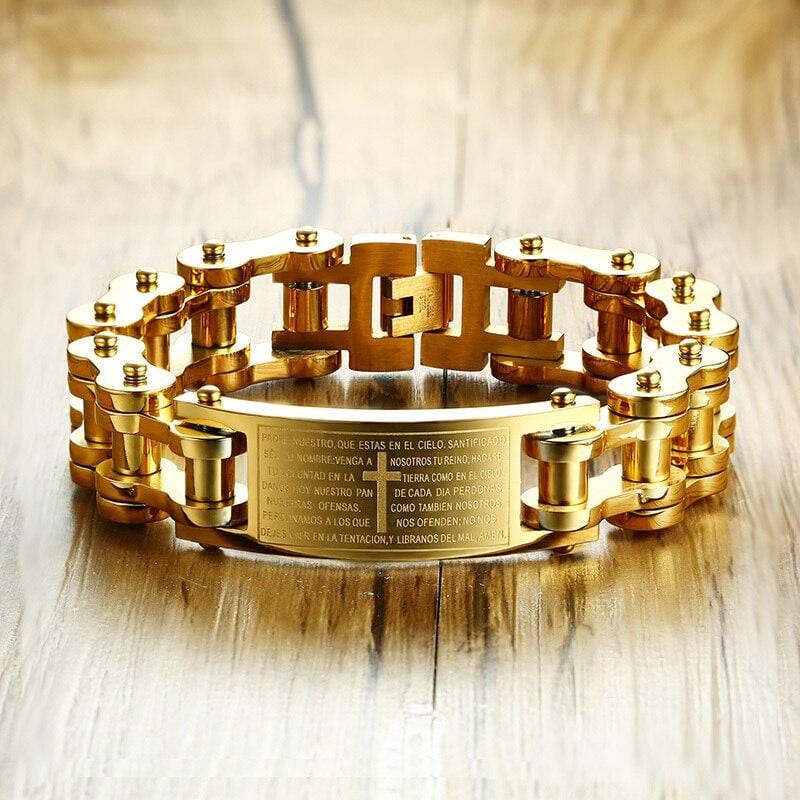 Bracelet Chaîne de Moto Croix en Acier - Mon Bracelet Homme