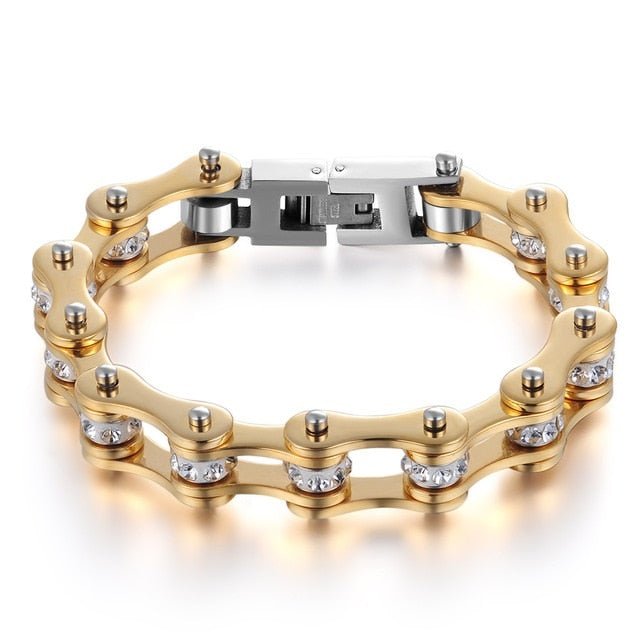 Bracelet Chaîne de Moto Doré en Acier Inoxydable et en Zircon Kaiser - Mon Bracelet Homme
