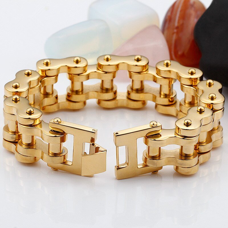 Bracelet Chaîne de Moto Doré en Acier Inoxydable pour Grand Poignée Riley - Mon Bracelet Homme