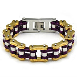 Bracelet Chaîne de Moto Doré et Noir en Acier