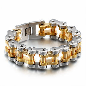 Bracelet Chaîne de Moto en Acier Inoxydable pour Grand Poignée Argenté et Doré - Mon Bracelet Homme