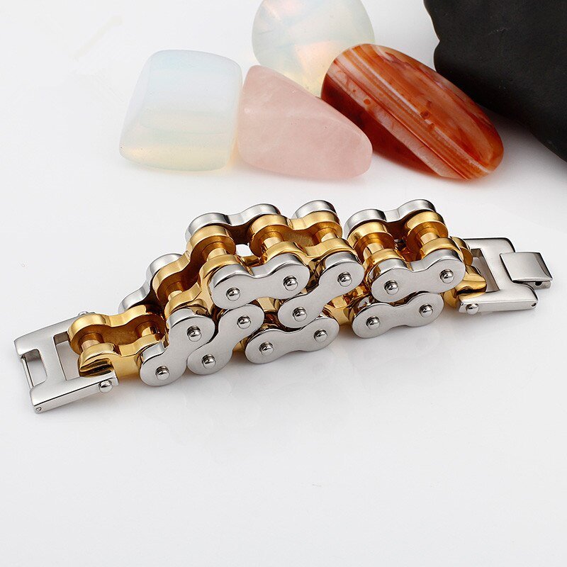 Bracelet Chaîne de Moto en Acier Inoxydable pour Grand Poignée Argenté et Doré - Mon Bracelet Homme