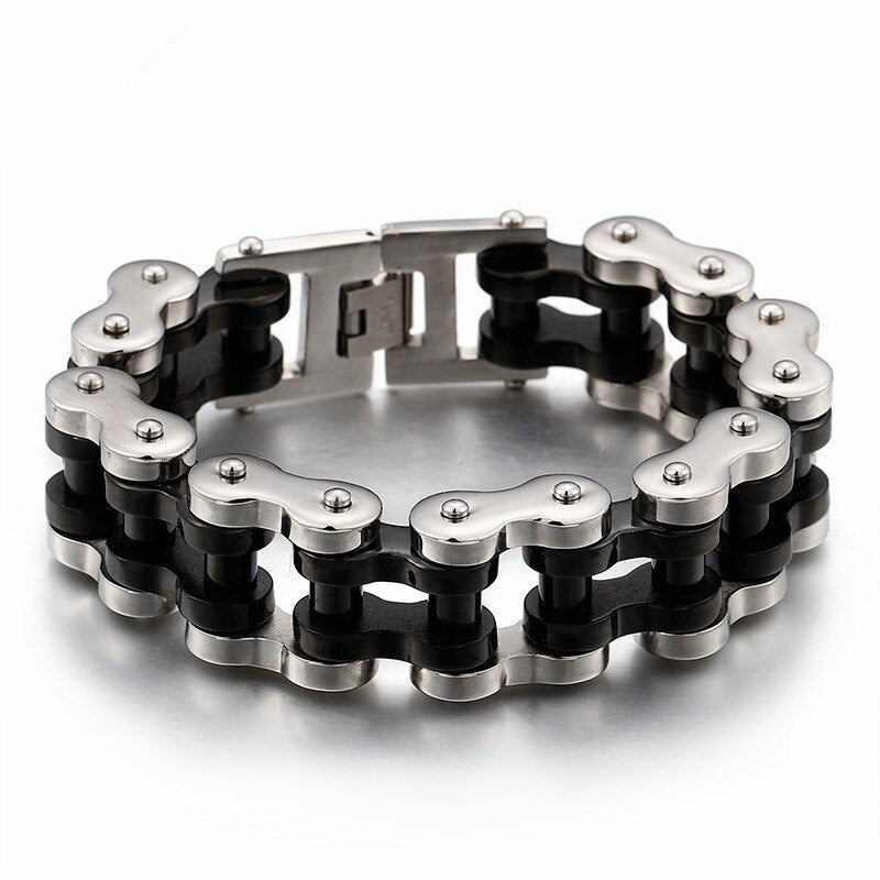 Bracelet Chaîne de Moto en Acier Inoxydable pour Grand Poignée Gris et Noir - Mon Bracelet Homme