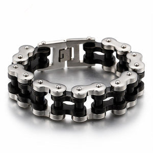 Bracelet Chaîne de Moto en Acier Inoxydable pour Grand Poignée Gris et Noir - Mon Bracelet Homme