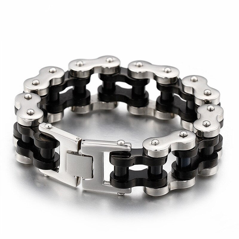 Bracelet Chaîne de Moto en Acier Inoxydable pour Grand Poignée Gris et Noir - Mon Bracelet Homme