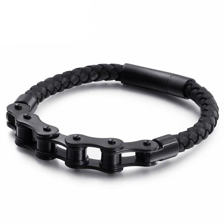 Bracelet Chaîne de Moto en Cuir - Mon Bracelet Homme