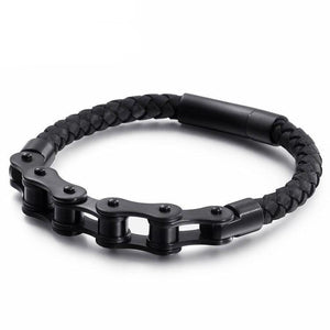 Bracelet Chaîne de Moto en Cuir - Mon Bracelet Homme