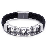 Bracelet Chaîne de Moto en Cuir Tressé Noir et en Acier Inoxydable Brantley