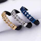 Bracelet Chaîne de Moto en Cuir Tressé Noir et en Acier Inoxydable Brantley - Mon Bracelet Homme