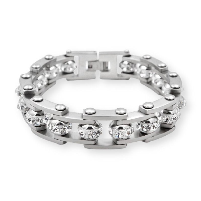Bracelet Chaîne de Moto Gris Avec Strass Hendrix - Mon Bracelet Homme