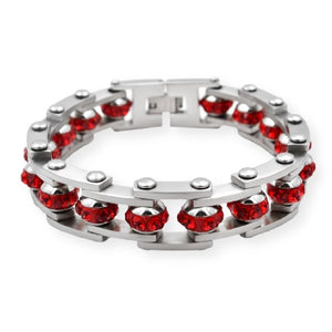 Bracelet Chaîne de Moto Gris Avec Strass Rouge - Mon Bracelet Homme