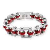 Bracelet Chaîne de Moto Gris Avec Strass Rouge - Mon Bracelet Homme