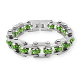 Bracelet Chaîne de Moto Gris Avec Strass Vert - Mon Bracelet Homme
