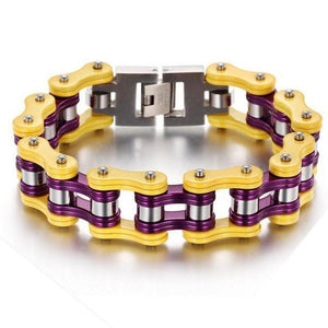 Bracelet Chaîne de Moto Jaune et Violet en Acier - Mon Bracelet Homme