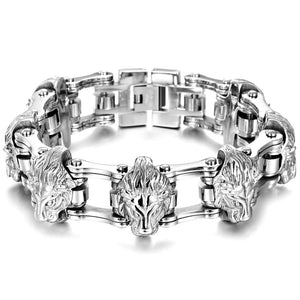 Bracelet Chaîne de Moto Lion Argenté en Acier - Mon Bracelet Homme
