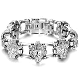 Bracelet Chaîne de Moto Lion Argenté en Acier