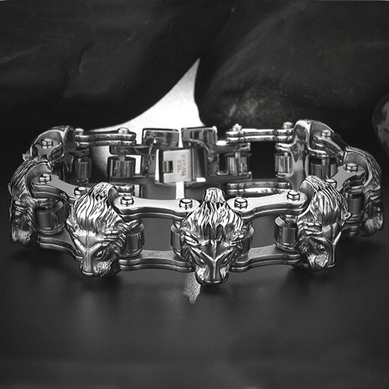 Bracelet Chaîne de Moto Lion Argenté en Acier - Mon Bracelet Homme