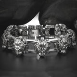 Bracelet Chaîne de Moto Lion Argenté en Acier - Mon Bracelet Homme