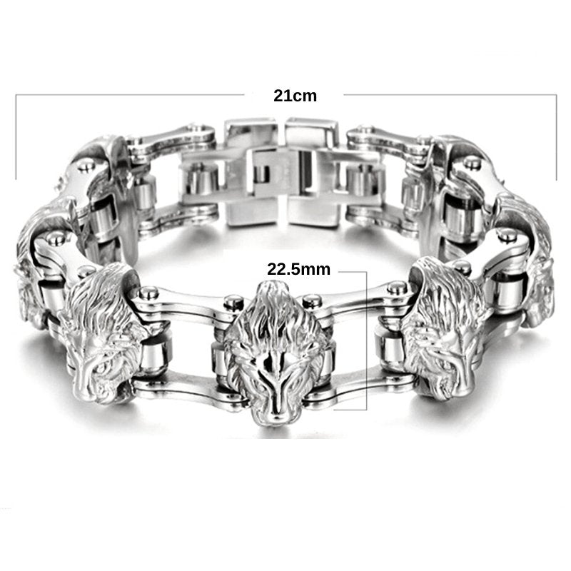 Bracelet Chaîne de Moto Lion Argenté en Acier - Mon Bracelet Homme