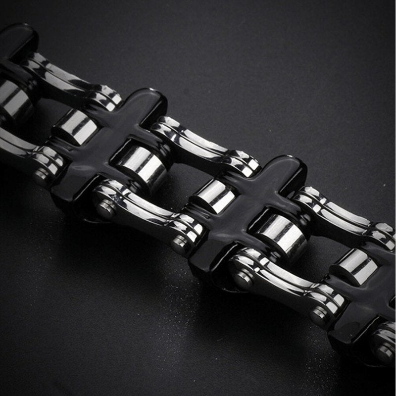 Bracelet Chaîne de Moto Lion Noir en Acier - Mon Bracelet Homme