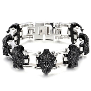 Bracelet Chaîne de Moto Lion Noir en Acier - Mon Bracelet Homme