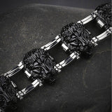 Bracelet Chaîne de Moto Lion Noir en Acier - Mon Bracelet Homme
