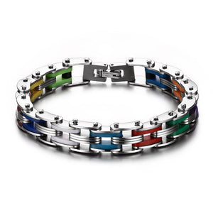 Bracelet Chaîne de Moto Multicolore en Acier Inoxydable et en Silicone Marley - Mon Bracelet Homme